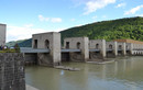 Hydropower plant Jochenstein. The German-Austrian border runs through the center of the structure.